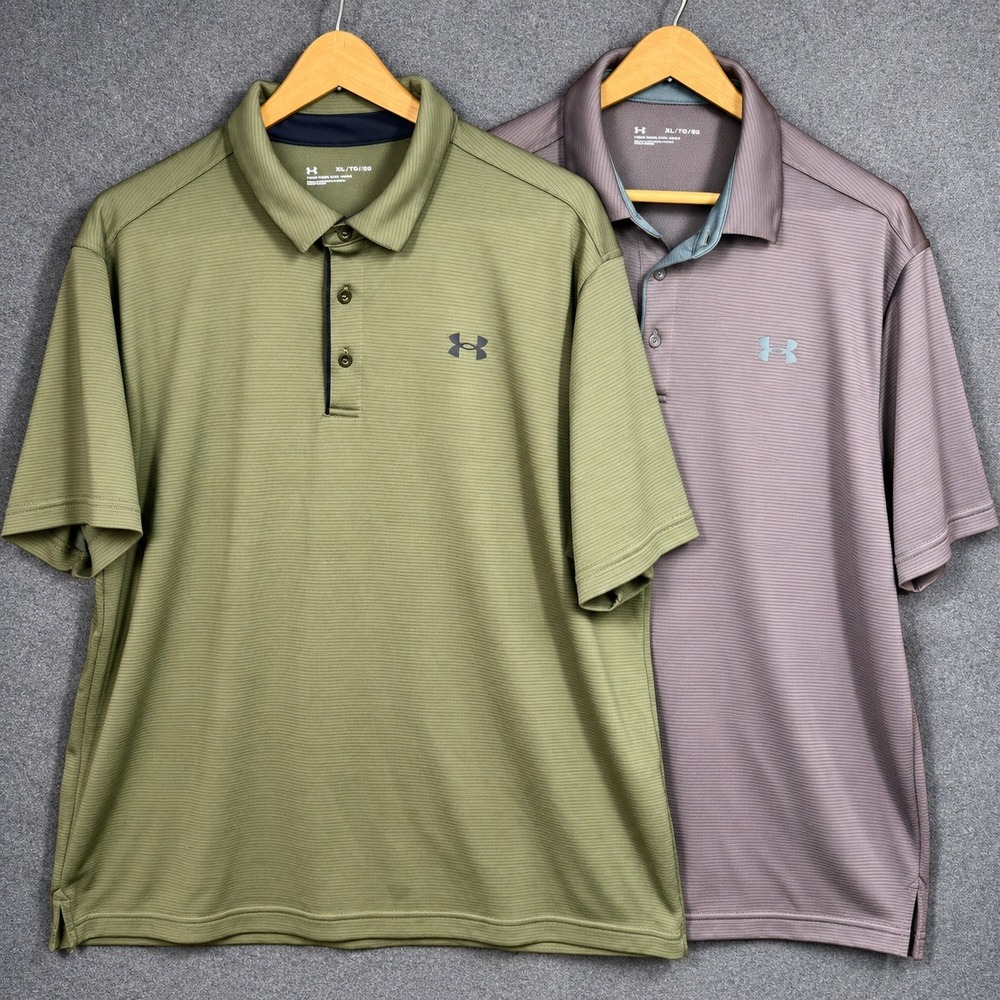 Lot of 2 Under Armour Mens Performance Polo 2.0 Green & Purple 1290140 XXL 2XL